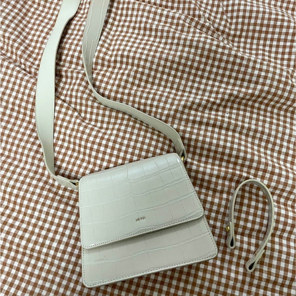 JW Pei Ivory Croc-Embossed Crossbody Bag